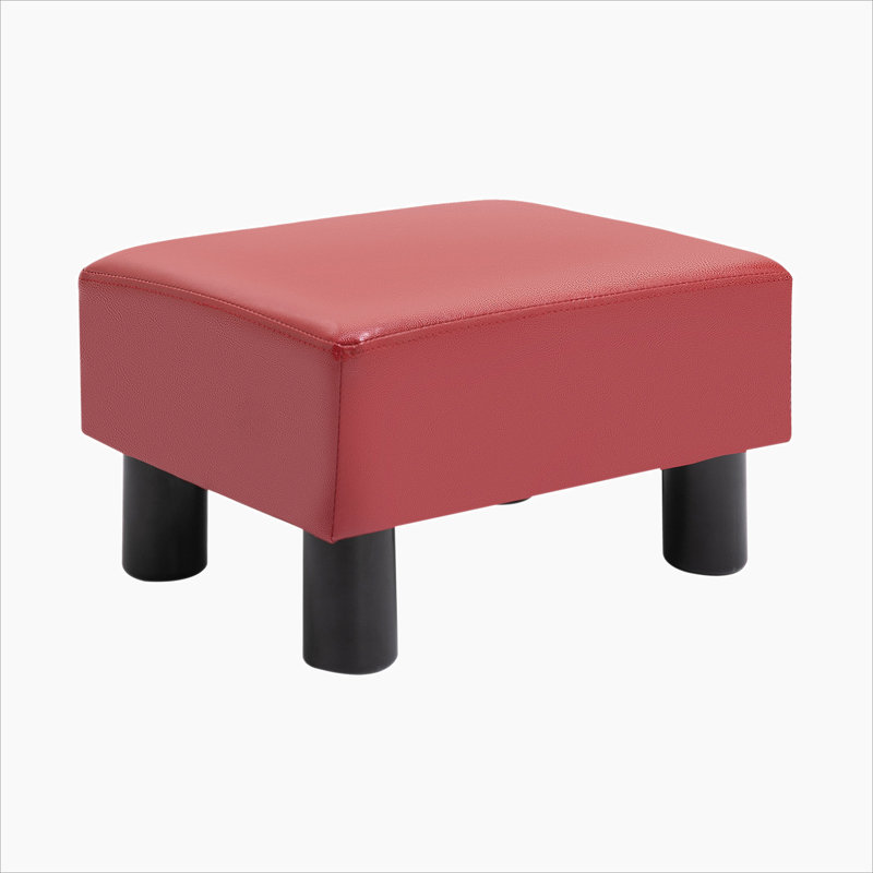 Ottoman Foot Rest Small Foot Stool with Faux Leather Upholstery Rectangular Ottoman Footrest with Padded Foam Seat and Plastic Legs Red